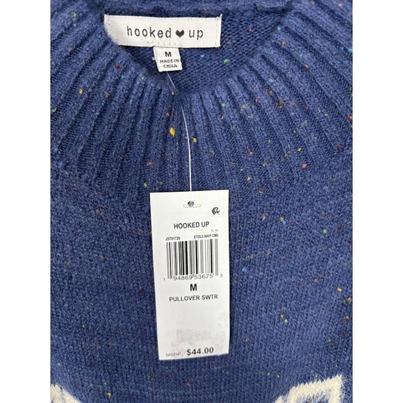 Hooked up by Iot Juniors' Etoile Eyelash Fuzzy Crewneck Sweater Blue Medium NWTs - Picture 6 of 8